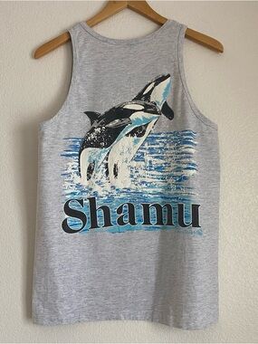 Vintage Sea World Shamu puff print tank top, gray, M